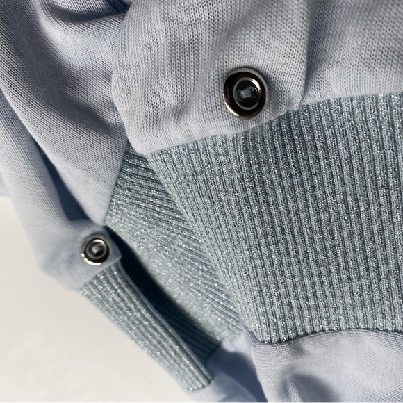 Ambria Size 14 3/4 Sleeve Blue Shirt w/ Metallic Stars & Button Sleeve Detail - Picture 9 of 14